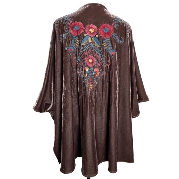 Umgee Embroidered Velvet Kimono Cover Up S/M Boho Floral Velvet Duster - Picture 5 of 8